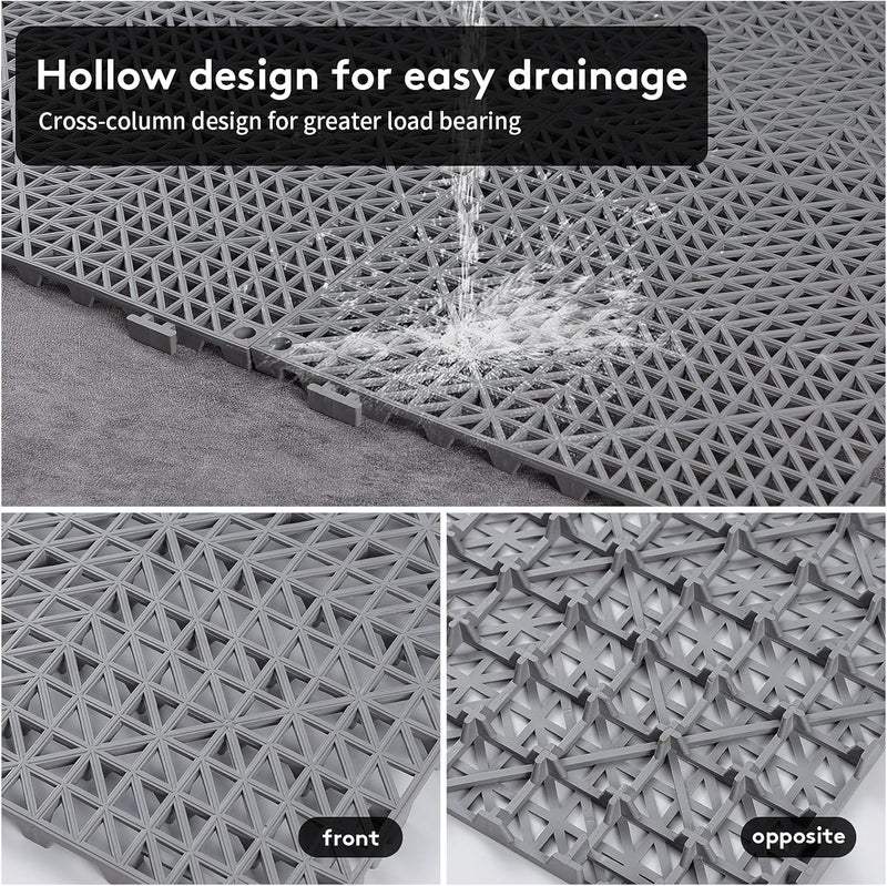WENQUIT 12PCS Interlocking Drainage Mat, 12" x 12" Non-Slip Splicing Rubber Drainage Floor Mats with Holes, Cushioning Floor Tiles Mats for Deck, Pool, Indoor Bathroom & Outdoor Balcony-Gray - Image 4